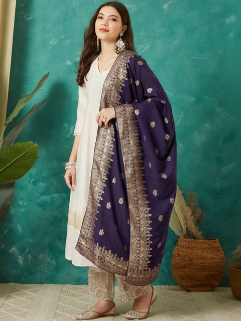 VASVI Ethnic Motifs Woven Design Cotton Silk Dupatta with Zari - Image 7