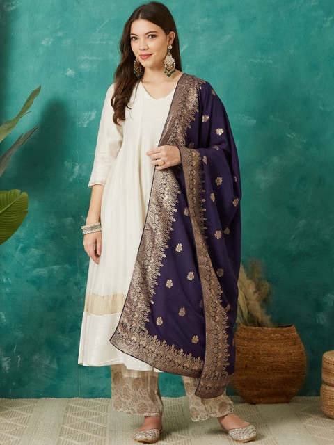 VASVI Ethnic Motifs Woven Design Cotton Silk Dupatta with Zari - Image 6