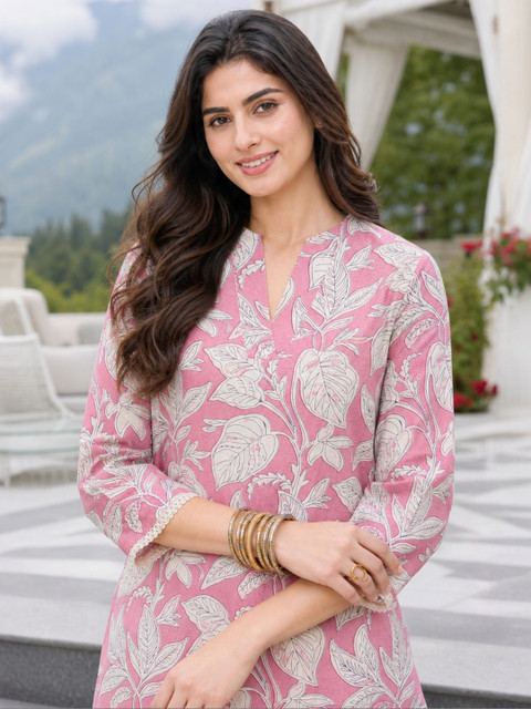 Sangria Floral Cotton Printed Tunic with Palazzos - Image 2