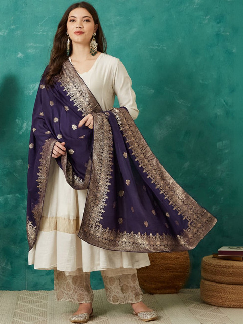 VASVI Ethnic Motifs Woven Design Cotton Silk Dupatta with Zari