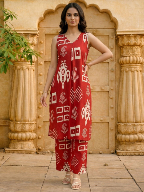 AANVI Bohemian Cotton Printed Tunic with Trousers