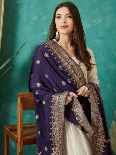 VASVI Ethnic Motifs Woven Design Cotton Silk Dupatta with Zari - Image 3