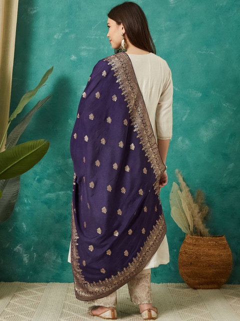 VASVI Ethnic Motifs Woven Design Cotton Silk Dupatta with Zari - Image 5