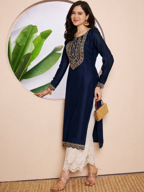 rarethread Women Ethnic Motifs Embroidered Thread Work Kurta