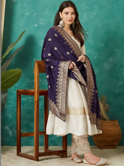 VASVI Ethnic Motifs Woven Design Cotton Silk Dupatta with Zari - Image 2