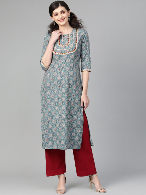 AADVIKA Women Floral Printed Gotta Patti Kurta