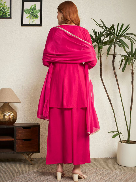 Honky Tonky Women Ethnic Motifs Embroidered Regular Thread Work Kurta with Palazzos & With Dupatta - Image 2