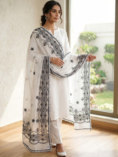 Trendzmy Ethnic Motifs Embroidered Dupatta with Thread Work