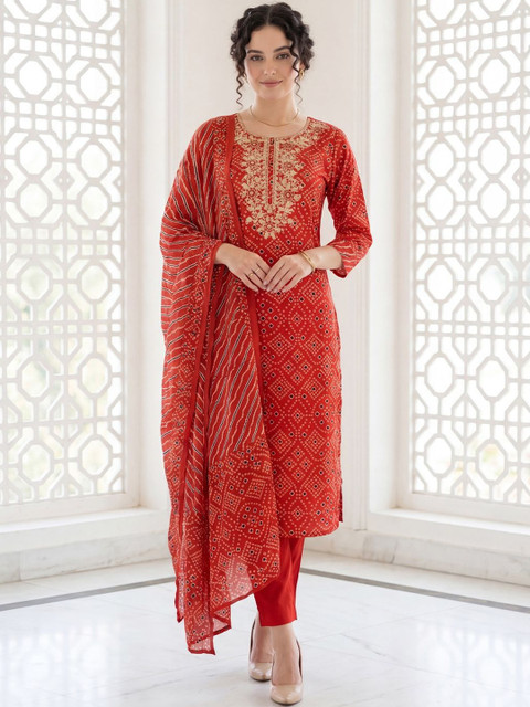 Indo Era Women Ethnic Motifs Printed Regular Mirror Work Pure Cotton Kurta with Trousers & With Dupatta - Image 6