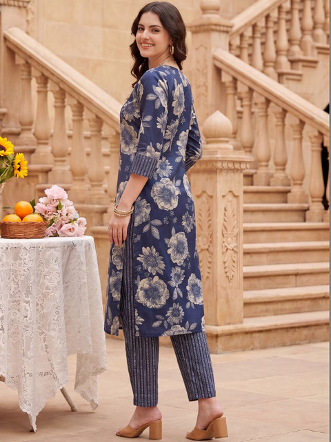 Indo Era Women Floral Printed Regular Kurta with Trousers & With Dupatta - Image 4