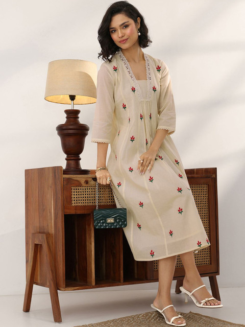 Libas Floral Embroidered Fit & Flare Midi Dress