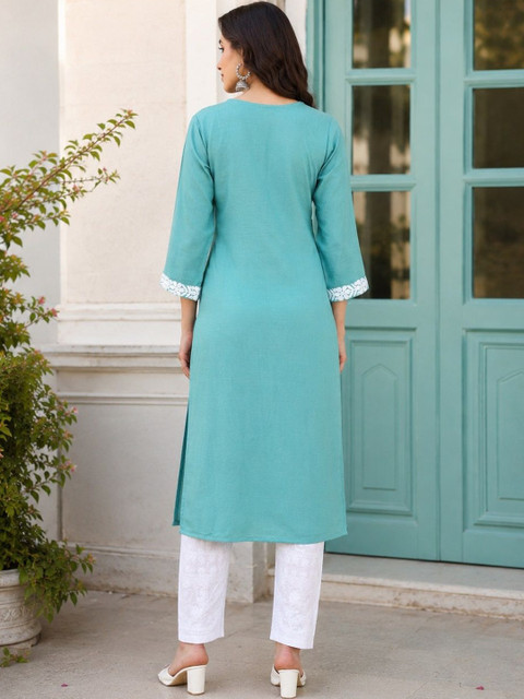 LUSIVA Women Ethnic Motifs Embroidered Chikankari Kurta - Image 4