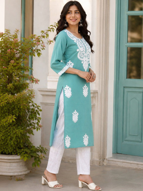 LUSIVA Women Ethnic Motifs Embroidered Chikankari Kurta - Image 2
