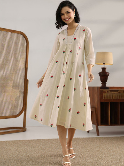 Libas Floral Embroidered Fit & Flare Midi Dress - Image 4