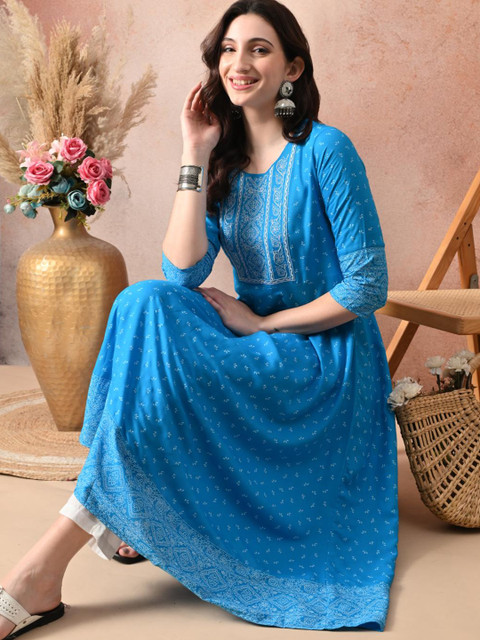 Anouk Rustic Women Ethnic Motifs Printed Thread Work Indie Prints Anarkali Kurta