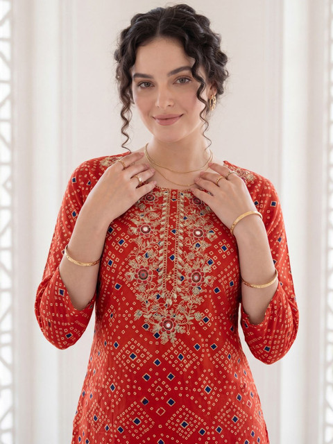 Indo Era Women Ethnic Motifs Printed Regular Mirror Work Pure Cotton Kurta with Trousers & With Dupatta - Image 2