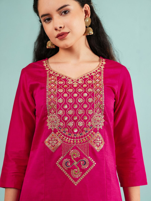 KALINI Women Ethnic Motifs Embroidered Regular Mirror Work Kurta with Trousers & With Dupatta - Image 6