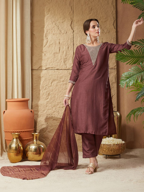Fabhuman Women Regular Thread Work Kurta with Trousers & With Dupatta - Image 3