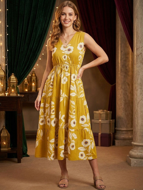 KALINI Floral Print A-Line Midi Dress