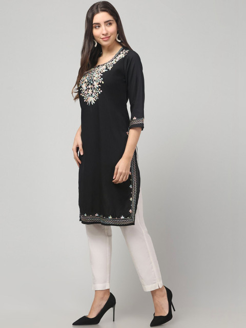 ILMA CREATION Women Floral Embroidered Thread Work Kurta - Image 3