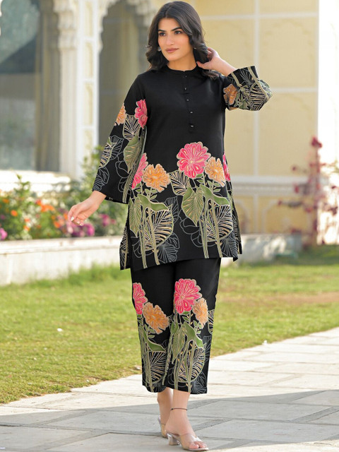 SKYLEE Foil Printed Black Silk Co Ords for Women - Image 6