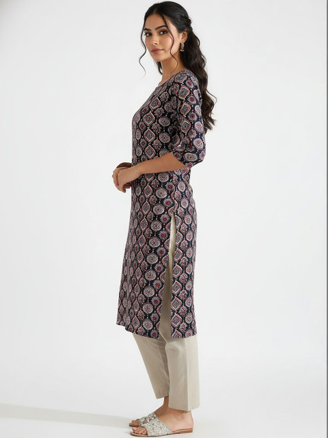 Milvia Women Ethnic Motifs Printed Indie Prints Crepe Kurta - Image 3