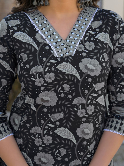 Anouk Mirage Women Floral Printed Regular Mirror Work Kurta with Palazzos & With Dupatta - Image 4