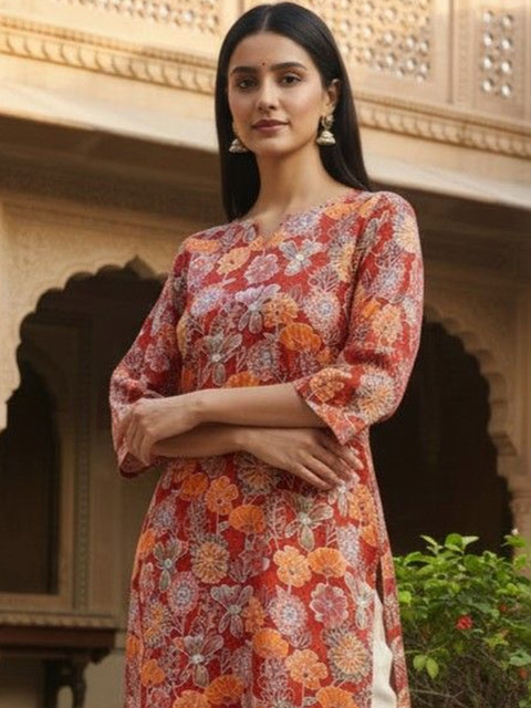 Milvia Women Floral Printed Floral Crepe Kurta - Image 7