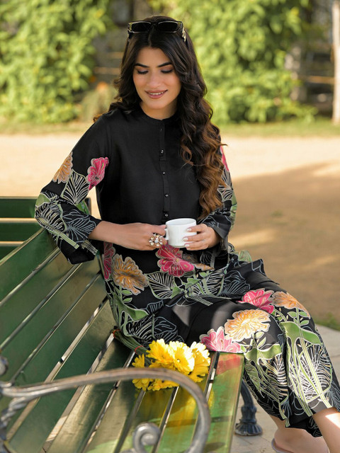 SKYLEE Foil Printed Black Silk Co Ords for Women - Image 5