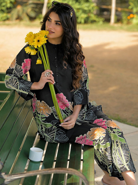 SKYLEE Foil Printed Black Silk Co Ords for Women - Image 4
