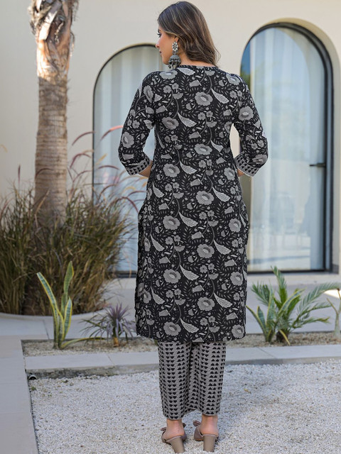Anouk Mirage Women Floral Printed Regular Mirror Work Kurta with Palazzos & With Dupatta - Image 3