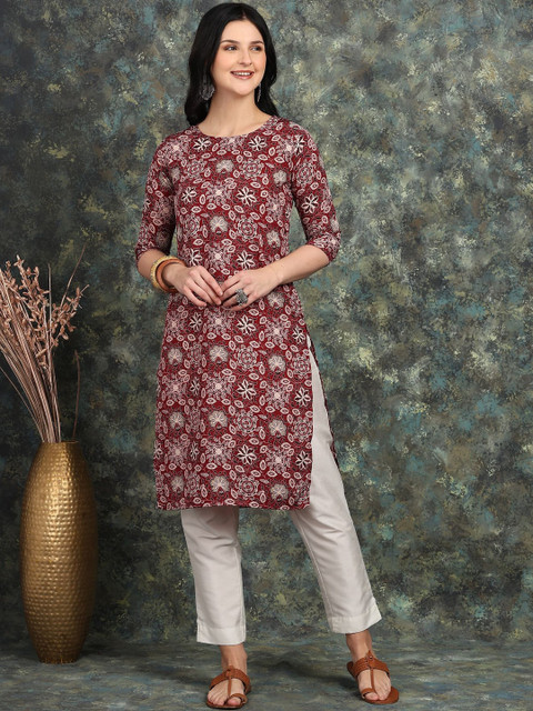 Milvia Women Floral Printed Crepe Kurta