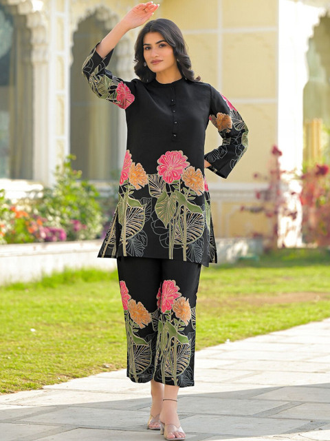SKYLEE Foil Printed Black Silk Co Ords for Women - Image 7