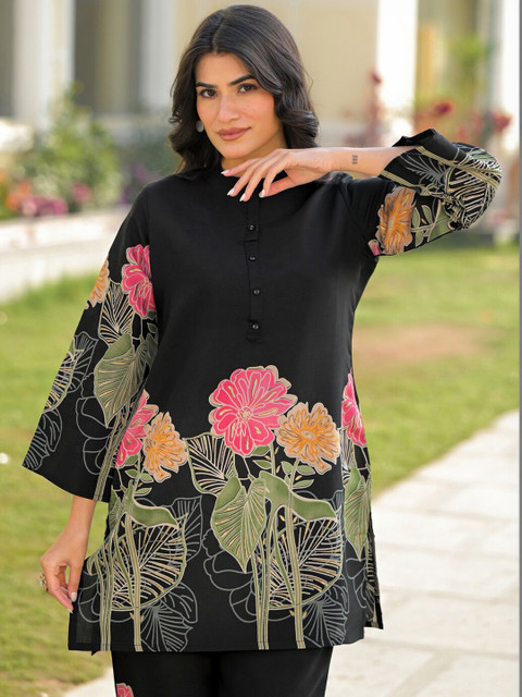 SKYLEE Foil Printed Black Silk Co Ords for Women - Image 2
