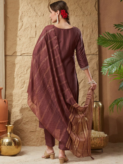 Fabhuman Women Regular Thread Work Kurta with Trousers & With Dupatta - Image 7