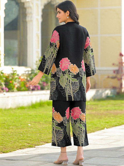 SKYLEE Foil Printed Black Silk Co Ords for Women - Image 3
