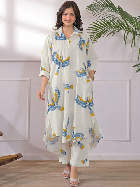 Anouk Rustic Printed Off White Cotton Co Ords for Women