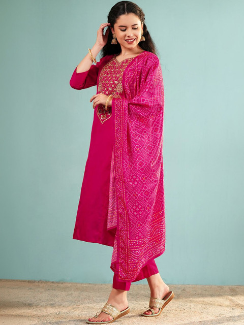 KALINI Women Ethnic Motifs Embroidered Regular Mirror Work Kurta with Trousers & With Dupatta - Image 2