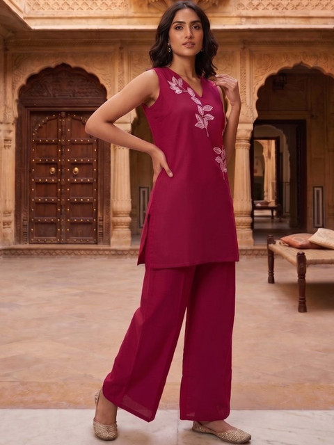 MASSTANI BY INDDUS Floral Embroidered Tunic with Palazzos