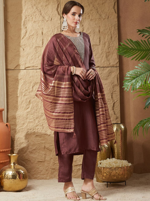 Fabhuman Women Regular Thread Work Kurta with Trousers & With Dupatta