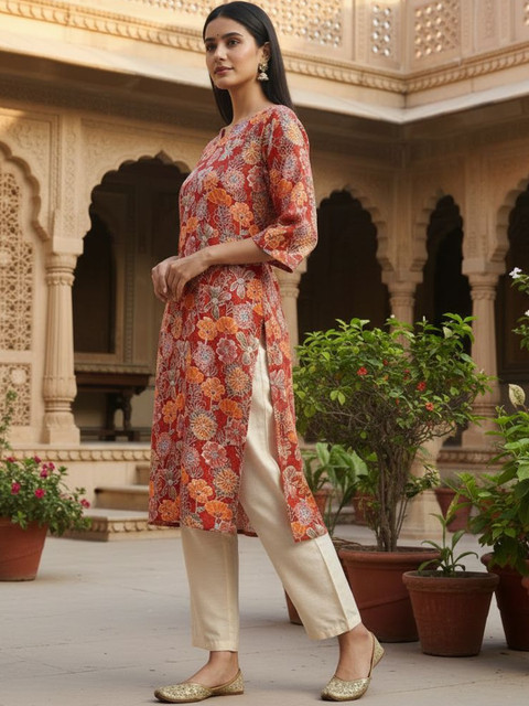 Milvia Women Floral Printed Floral Crepe Kurta - Image 3