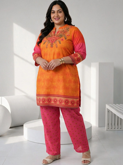 EXTRA LOVE BY LIBAS Women Floral Printed Regular Kurta with Trousers - Image 6