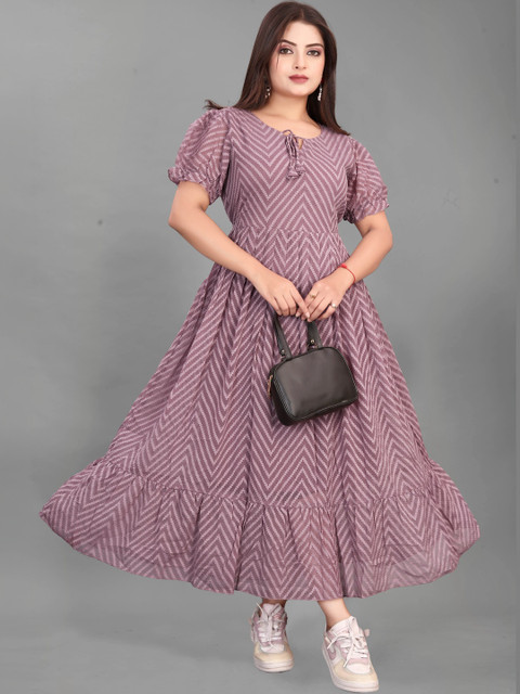 Moda Rapido Print Puff Sleeve Georgette Maxi Dress