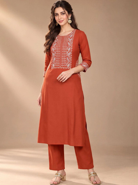 Varanga Embroidered Round Neck Kurta With Trousers - Image 6