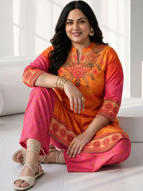 EXTRA LOVE BY LIBAS Women Floral Printed Regular Kurta with Trousers - Image 2