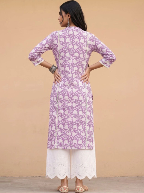 fusion by glitchez Women Floral Printed Block Print Kurta - Image 2