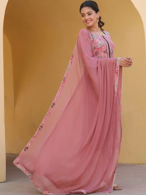 StyleScope Women Floral Printed Regular Thread Work Kurta With Trousers & With Dupatta - Image 3