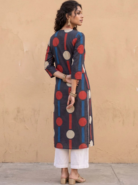 fusion by glitchez Women Geometric Printed Keyhole Neck Kurta - Image 2