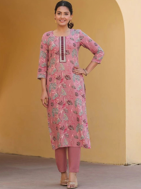 StyleScope Women Floral Printed Regular Thread Work Kurta With Trousers & With Dupatta - Image 5