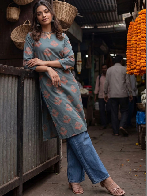fusion by glitchez Women Ethnic Motifs Printed Indie Prints Kurta - Image 4